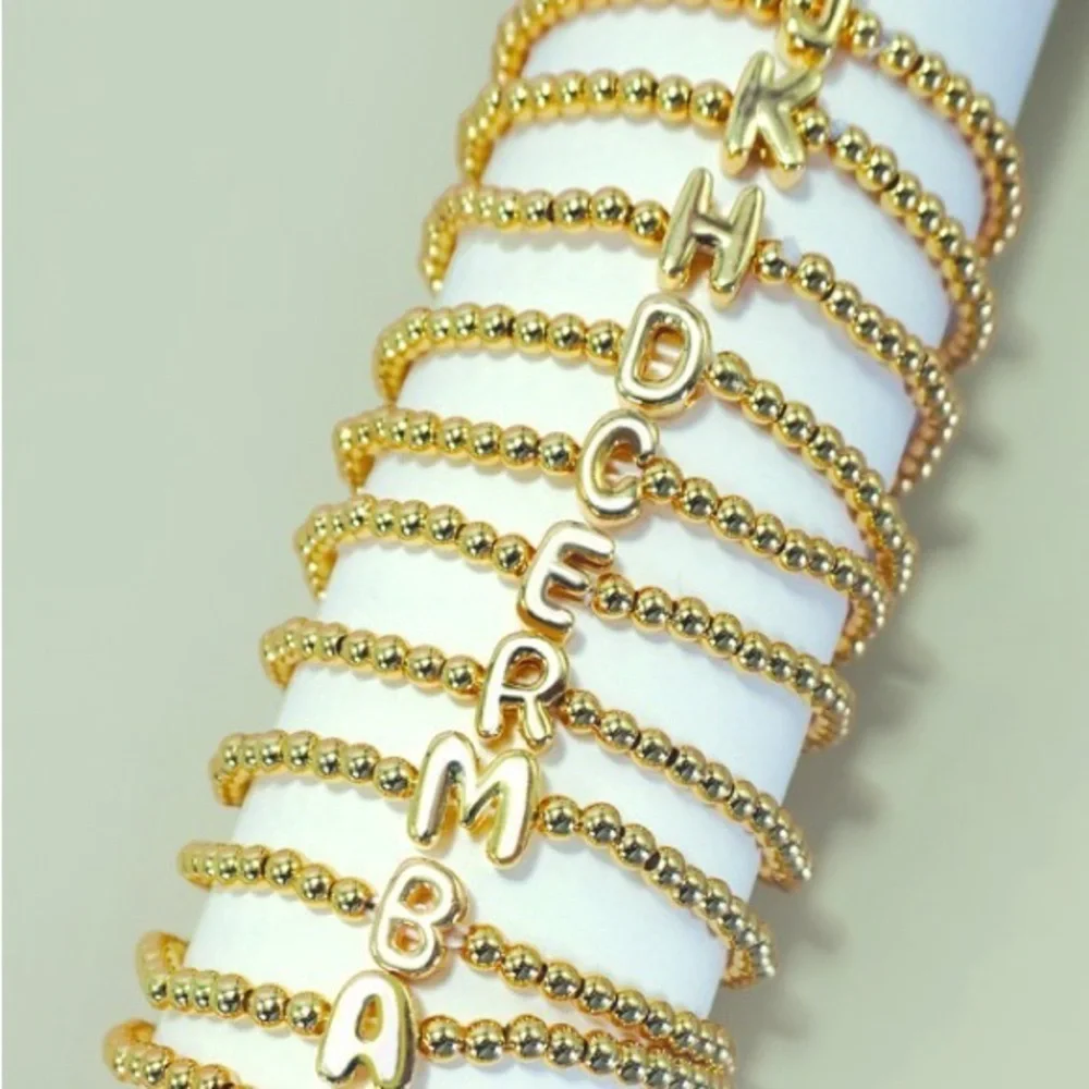 Gold Bubble Initial Bead Bracelet (5100)